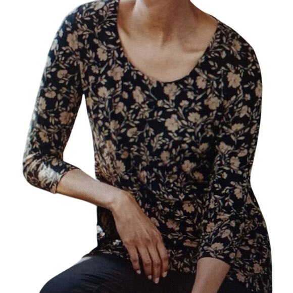 J. JILL WEAREVER COLLECTION Women's Size L Printed Floral Tunic Top Black Brown - Picture 2 of 14